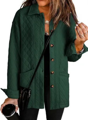 Dokotoo Casual Quilted Jackets for Women Button Down Collared Long Sleeve Shirts Spring Jackets with Pockets 2025