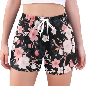 DOMIKING Cherry Blossom Floral Women's Athletic Running Shorts Quick Dry Gym Workout Shorts with Pockets Liner Tights S