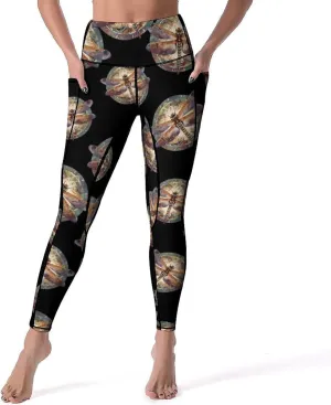 Dragonfly Mandala Women's Yoga Pants Leggings with Pockets High Waist Compression Workout Pants