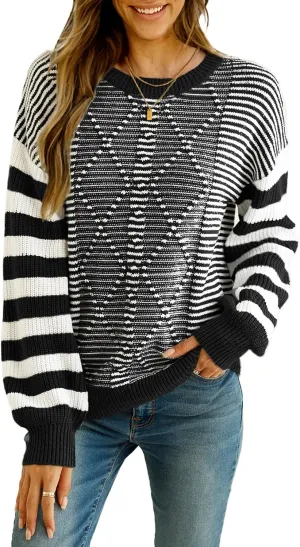 EVALESS Womens Striped Sweaters Fall Winter 2024 Trendy Fashion Cable Knit Pullover Sweater