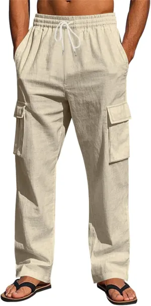 evzosrz Men's Relaxed Fit Cargo Pants Stretchy Elastic Waist Loose Fit Lightweight Work Casual Cargo Pants with Multi Pockets