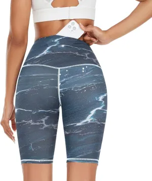 Fake Glitter Marble Grain Navy Blue Printed Yoga Leggings for Women High Waist Dance Tummy Control Leggings for Women High Waist licras Deportivas de Mujer para Gym Large