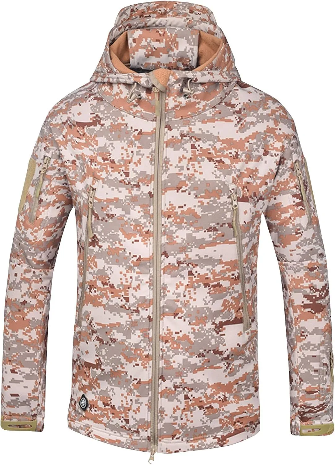 Finelylove Men's Military Tactical Jacket Camo Fleece Lined Softshell Rain Jacket Waterproof Raincoat for Hunting Hiking