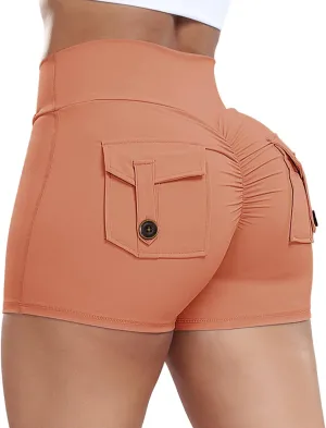 FITTOO Scrunch Butt Lifting Shorts for Women with Pocket Cross High Waist Crossover Yoga Workout Booty Shorts