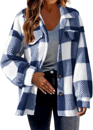 Flannel Jacket for Women 2023 Fall Winter Plaid Shacket Soft Wool Blend Flannel Shirts Plus Size Long Sleeve Blouses