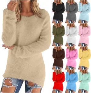 Fluffy Fuzzy Sweater for Women Casual Crewneck Loose Long Sleeve Pullover Tops Winter Warm Baggy Jumper Sweaters