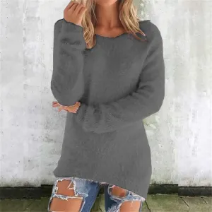 Fluffy Fuzzy Sweater for Women Casual Crewneck Loose Long Sleeve Pullover Tops Winter Warm Baggy Jumper Sweaters