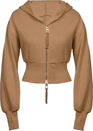 Flygo Womens Cropped Zip Up Hoodies Long Sleeve Hooded Workout Jacket Sweatshirts Fall Fashion Outfits 2024 Y2k Clothes