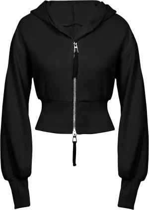 Flygo Womens Cropped Zip Up Hoodies Long Sleeve Hooded Workout Jacket Sweatshirts Fall Fashion Outfits 2024 Y2k Clothes