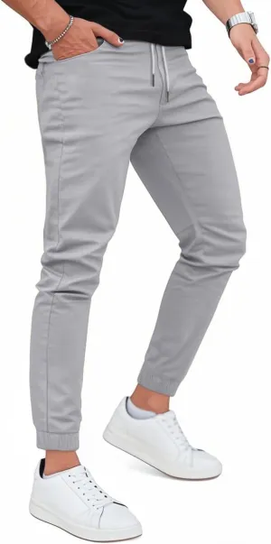 GINGTTO Mens Slim Fit Joggers Short Length Fitted Stretch Pants Elastic Waist Drawstring Tapered Leg