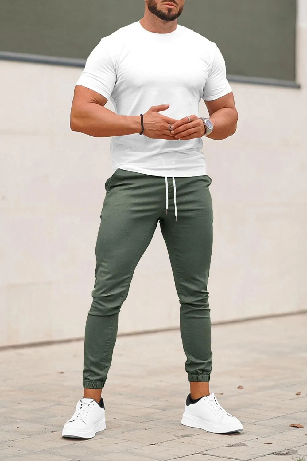 GINGTTO Mens Slim Fit Joggers Short Length Fitted Stretch Pants Elastic Waist Drawstring Tapered Leg