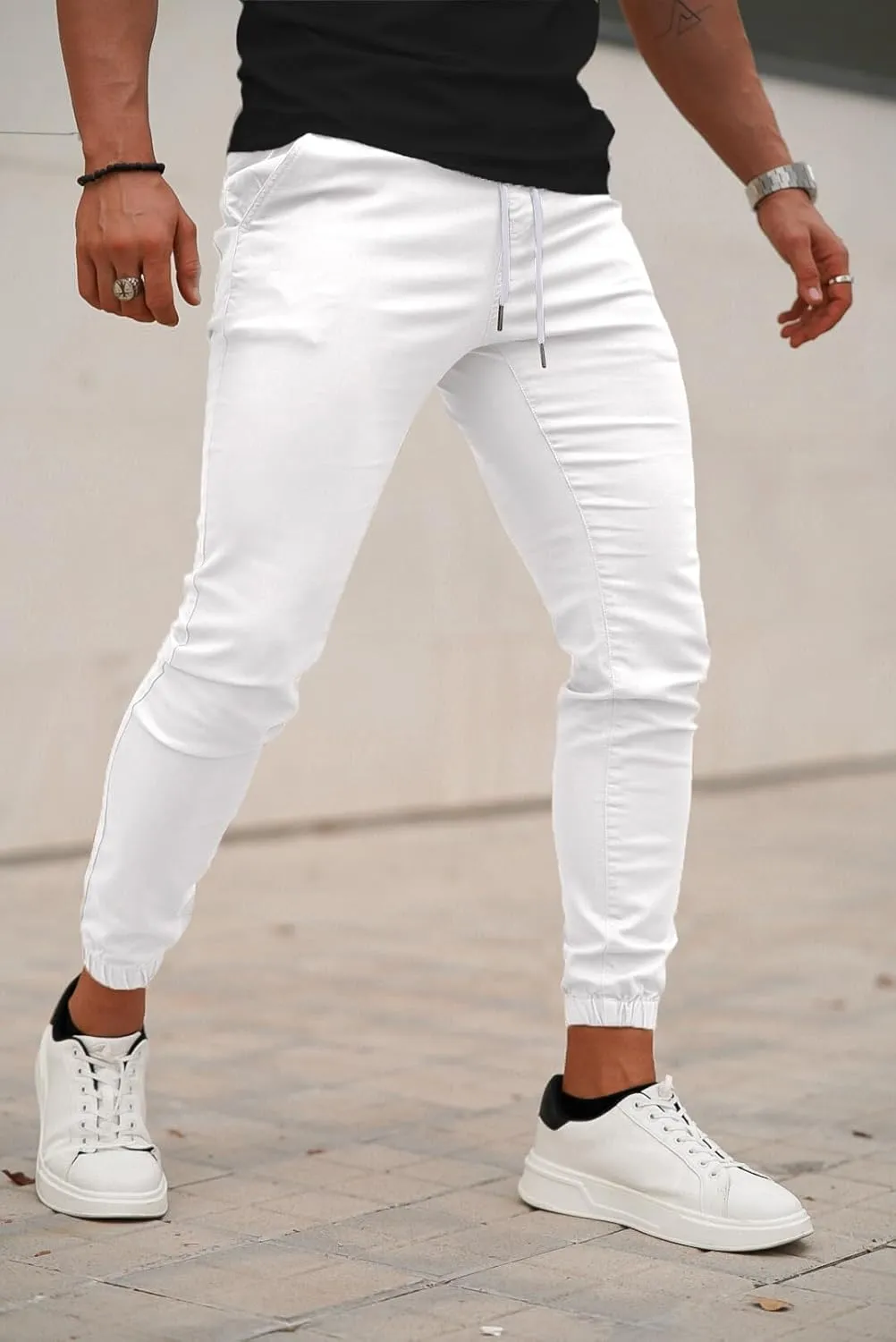 GINGTTO Mens Slim Fit Joggers Short Length Fitted Stretch Pants Elastic Waist Drawstring Tapered Leg