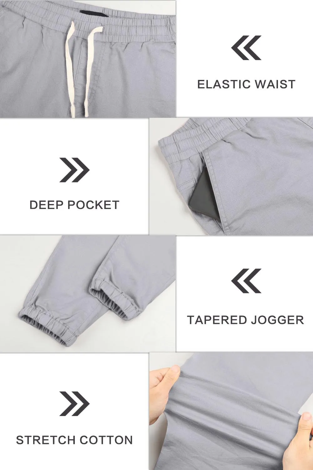 GINGTTO Mens Slim Fit Joggers Short Length Fitted Stretch Pants Elastic Waist Drawstring Tapered Leg
