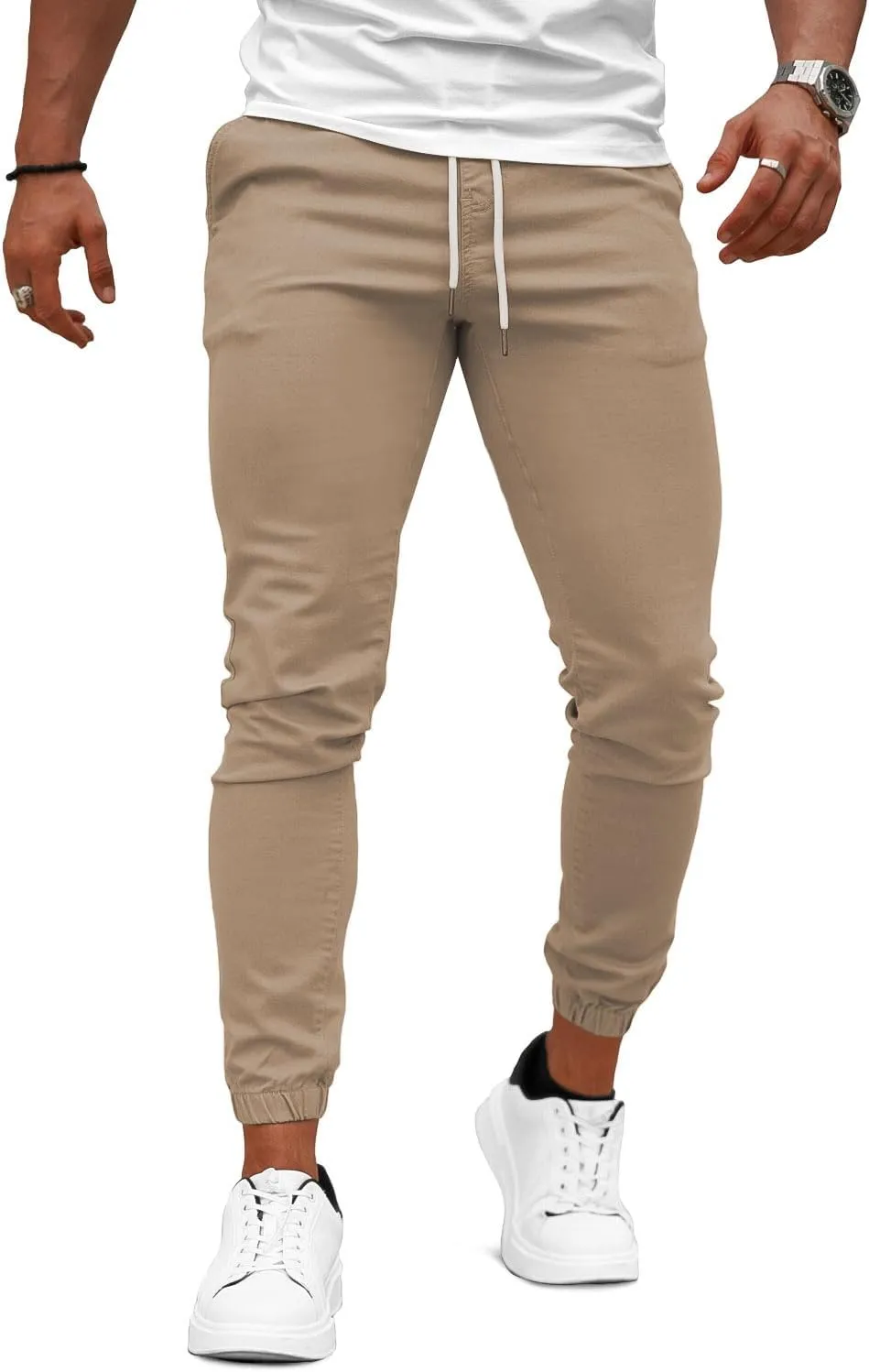 GINGTTO Mens Slim Fit Joggers Short Length Fitted Stretch Pants Elastic Waist Drawstring Tapered Leg