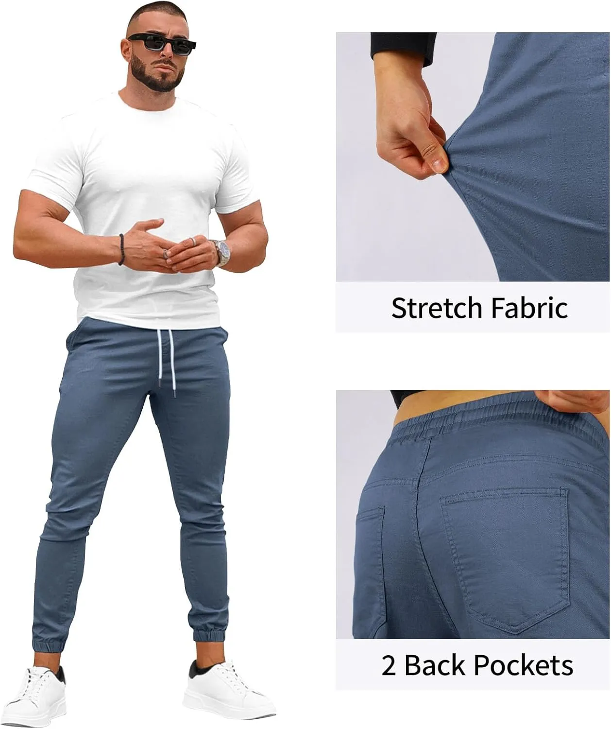 GINGTTO Mens Slim Fit Joggers Short Length Fitted Stretch Pants Elastic Waist Drawstring Tapered Leg