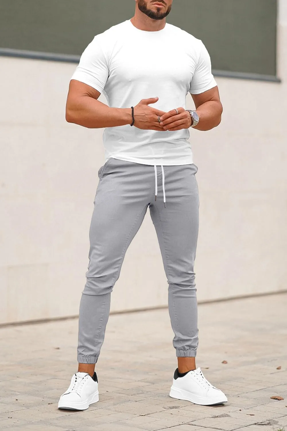 GINGTTO Mens Slim Fit Joggers Short Length Fitted Stretch Pants Elastic Waist Drawstring Tapered Leg