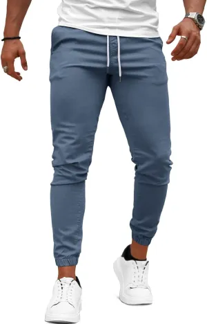 GINGTTO Mens Slim Fit Joggers Short Length Fitted Stretch Pants Elastic Waist Drawstring Tapered Leg