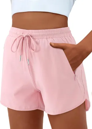 Girls High Waist Running Shorts Quick Dry Athletic Workout Soccer Basketball Shorts with Mesh Liner Zipper Pockets