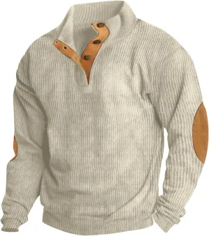 GOFULY Corduroy Sweatshirts For Men No Hood Mock Neck Butto Henley Shirt Long Sleeve Pullovers Fashion Stand Collar Sweater
