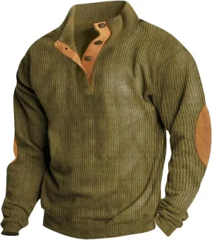 GOFULY Corduroy Sweatshirts For Men No Hood Mock Neck Butto Henley Shirt Long Sleeve Pullovers Fashion Stand Collar Sweater