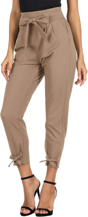 GRACE KARIN Womens Casual High Waist Pencil Pants with Pockets Bow-Knot Cropped Paper Bag Pants for Work
