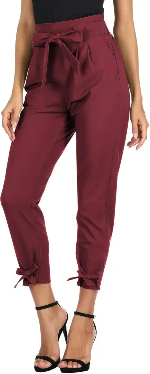 GRACE KARIN Womens Casual High Waist Pencil Pants with Pockets Bow-Knot Cropped Paper Bag Pants for Work
