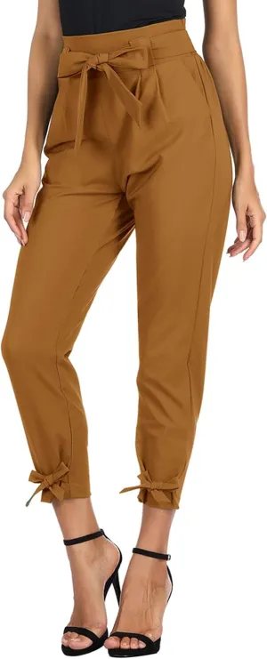 GRACE KARIN Womens Casual High Waist Pencil Pants with Pockets Bow-Knot Cropped Paper Bag Pants for Work