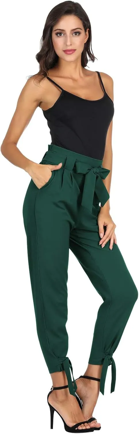 GRACE KARIN Womens Casual High Waist Pencil Pants with Pockets Bow-Knot Cropped Paper Bag Pants for Work