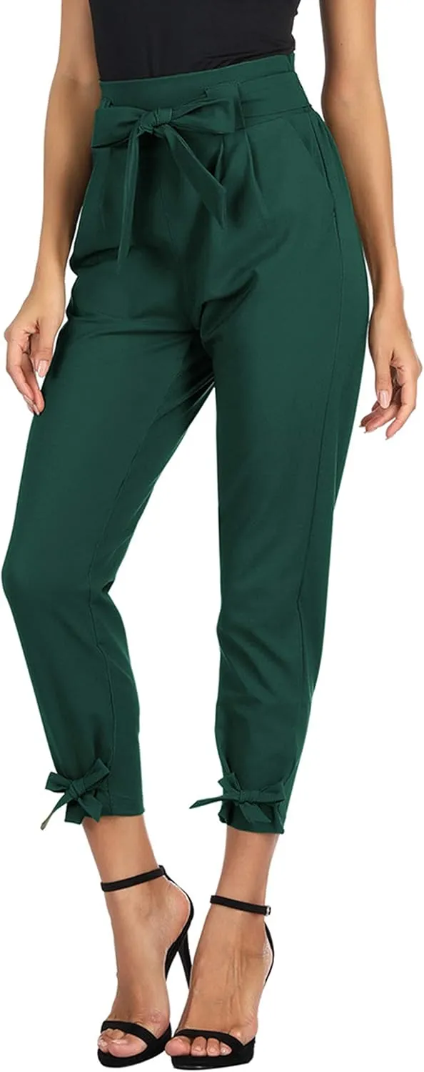 GRACE KARIN Womens Casual High Waist Pencil Pants with Pockets Bow-Knot Cropped Paper Bag Pants for Work