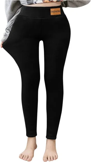 High Waist Fleece Lined Leggings Color Plush High Waist Stretchy Capris Pants Winter Warm Thick Tights