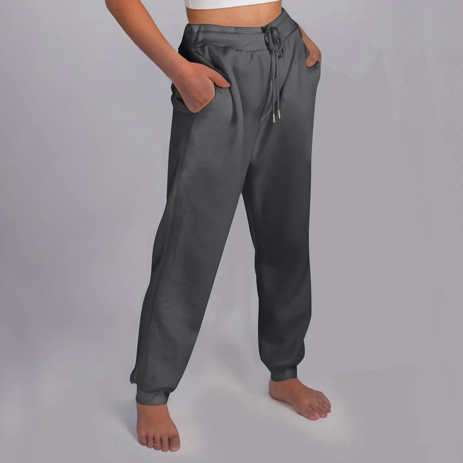 High Waisted Joggers for Women Fleece Lined Cinch Bottom Jogger Sweatpants Elastic Drawstring Tapered Pants w/Pockets