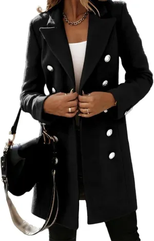IDEALSANXUN Womens Fall Winter Double Breasted Wool Trench Coat Jackets