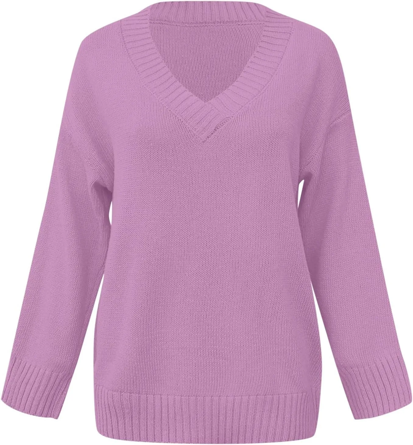 iLH Sweater for Women 2024 Fall Winter Oversized Sweater V Neck Long Sleeve Loose Shirt Solid Knit Pullover Sweater Tops