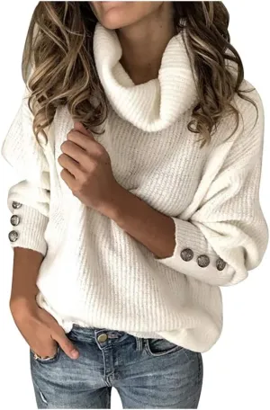 iLH Women's Sweater 2024 Oversized Turtleneck Sweater Casual Cable Knit Pullover Tops Fall Winter Trendy Chunky Shirts