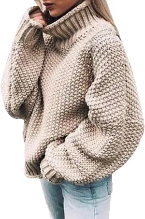 iLH Women's Sweater Oversize Turtleneck Cable Knit Sweaters Long Sleeve Loose Chunky Shirts Warm Winter Pullover Tops
