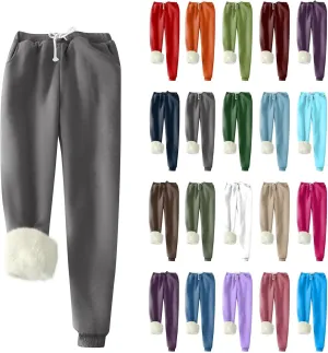 Jogger Sweatpants Women Drawstring High Waisted Fleece Joggers Warm Sherpa Lined Athletic Yoga Pants with Pockets