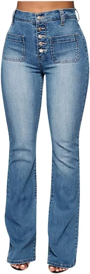 Juniors Bell Bottom High Waist Stretch Fitted Wide Leg Bootcut Denim Flare Jeans Plus Size