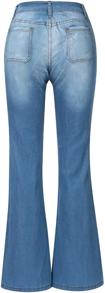 Juniors Bell Bottom High Waist Stretch Fitted Wide Leg Bootcut Denim Flare Jeans Plus Size