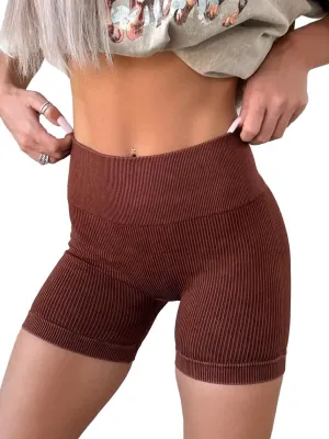 KINLONSAIR Women's High Waist Yoga Workout Impact Shorts Ribbed Seamless Workout Athletic Legging Shorts