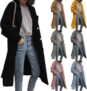 Kubbon Women's Wool Blend Trench Coat Oversized Notched Collar Jacket Coats Lightweight Single Breast Long Pea Coat Outwear