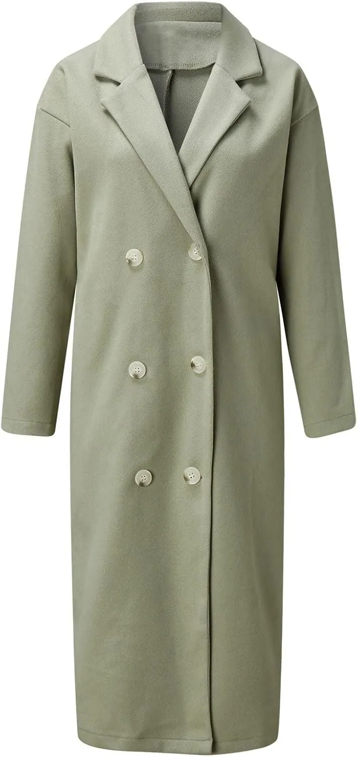 Kubbon Women's Wool Blend Trench Coat Oversized Notched Collar Jacket Coats Lightweight Single Breast Long Pea Coat Outwear