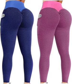 Ladmiple 2PCS Leggings for Women Butt Lift with Pockets Workout High Waist Running Tummy Control Sports Yoga Athletic Pants