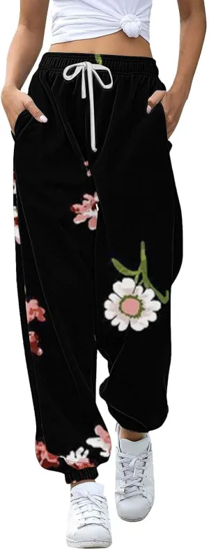 LCMTWX Women's Pants Sweatpants Joggers Pants Workout High Waisted Yoga Pants with Pockets Womens Open Hem Sweatpants Black