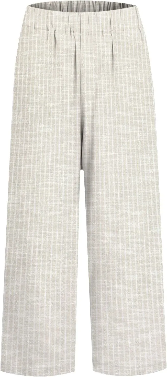 Linen Pants Women Striped Linen Pants Summer 2025 Womens Clothes for Beach Vacation Linen Straight Leg Palazzo Trousers