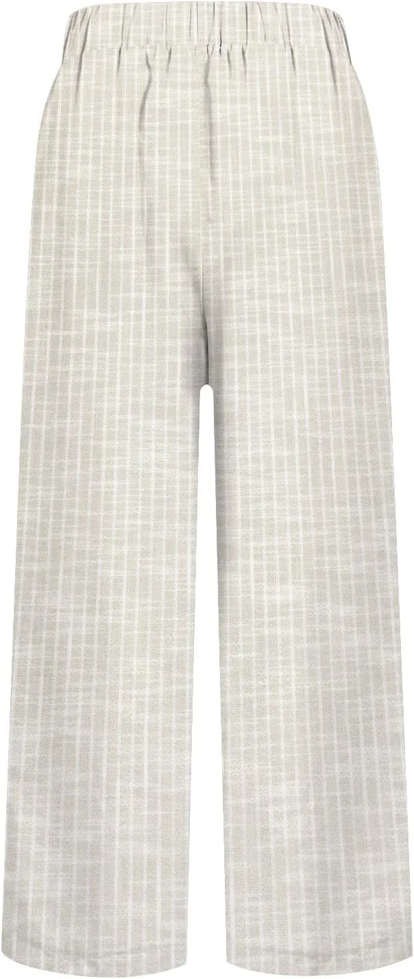 Linen Pants Women Striped Linen Pants Summer 2025 Womens Clothes for Beach Vacation Linen Straight Leg Palazzo Trousers