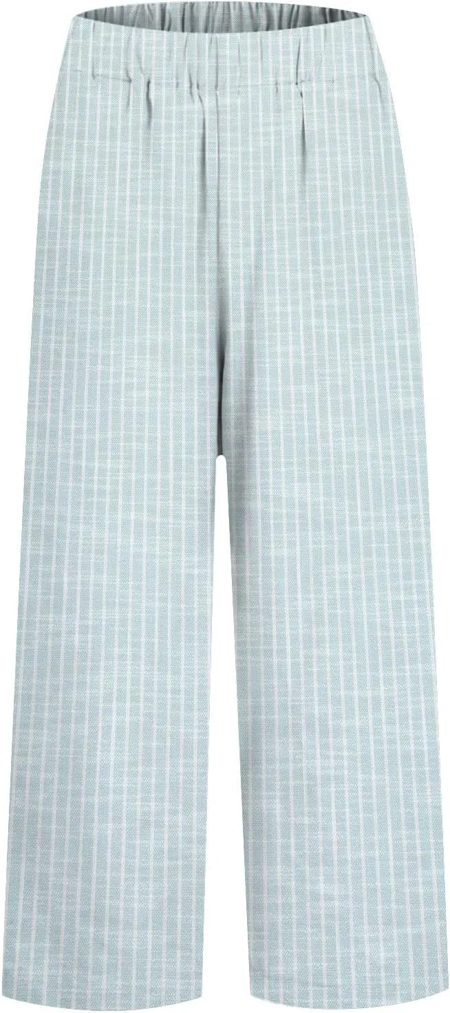 Linen Pants Women Striped Linen Pants Summer 2025 Womens Clothes for Beach Vacation Linen Straight Leg Palazzo Trousers
