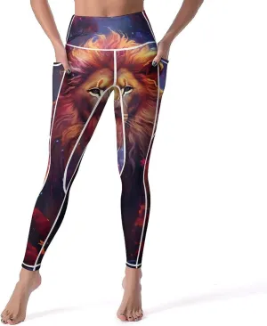 Lion Painting Women's Yoga Pants Leggings with Pockets High Waist Compression Workout Pants