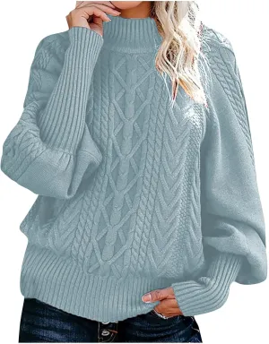 Long Sleeve Turtleneck Women Ribbed Knit Sweater Long Sleeve Warm Sweaters Winter Solid Color Blouse Trendy Sweaters
