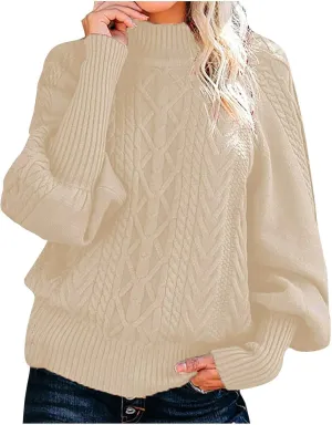 Long Sleeve Turtleneck Women Ribbed Knit Sweater Long Sleeve Warm Sweaters Winter Solid Color Blouse Trendy Sweaters
