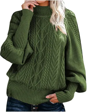 Long Sleeve Turtleneck Women Ribbed Knit Sweater Long Sleeve Warm Sweaters Winter Solid Color Blouse Trendy Sweaters